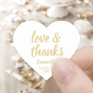 Graduation Love & Thanks Chic White & Gold Script Heart Sticker