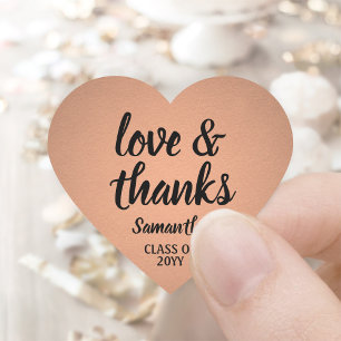 Graduation Love & Thanks Elegant Faux Copper Foil Heart Sticker