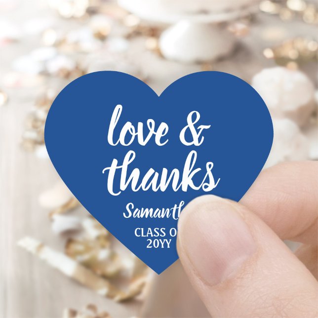 Graduation Love & Thanks Elegant Royal Blue White Heart Sticker (Creator Uploaded)