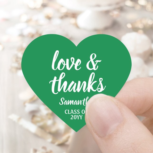 Graduation Love & Thanks Green & White Elegant Heart Sticker (Creator Uploaded)