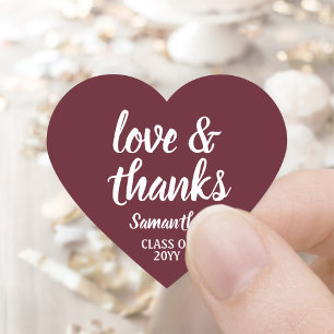 Graduation Love & Thanks Maroon & White Elegant Heart Sticker