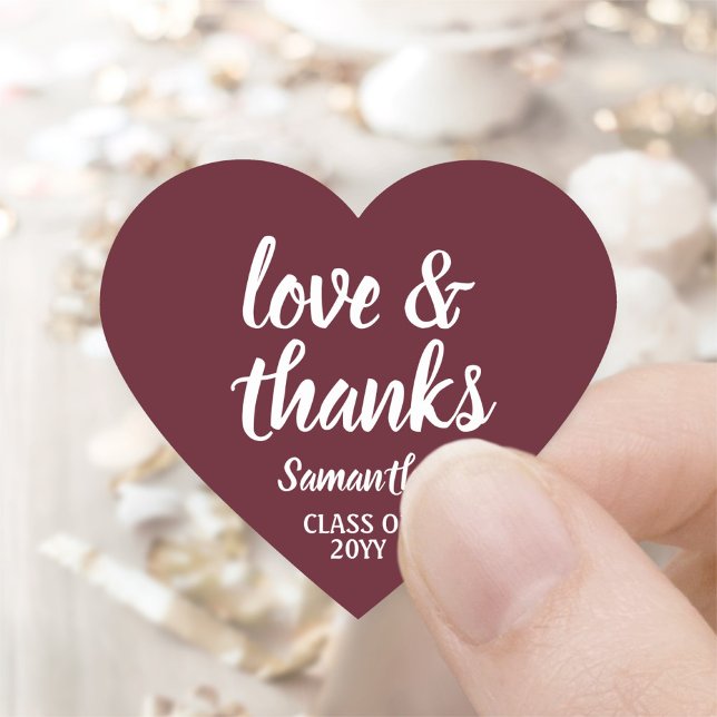 Graduation Love & Thanks Maroon & White Elegant Heart Sticker (Creator Uploaded)