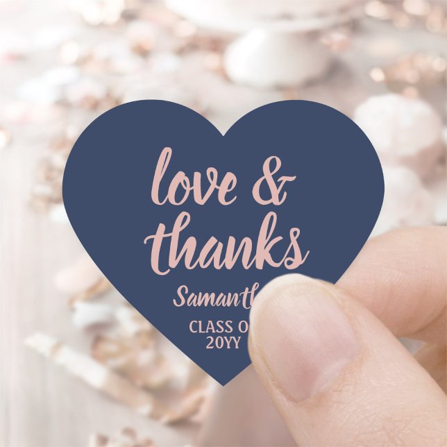Graduation Love & Thanks Navy Blue & Pink Elegant Heart Sticker (Creator Uploaded)