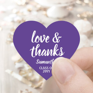 Graduation Love & Thanks Purple & White Elegant Heart Sticker