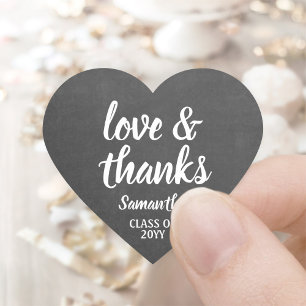 Graduation Love & Thanks Script Faux Chalkboard Heart Sticker