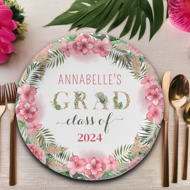 Graduation Luau Class Of 2024 Floral  Paper Plate (Creator Uploaded)