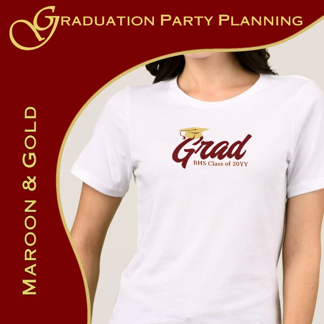 Graduation Maroon and Gold Grad Day Personalised Tri-Blend Shirt (A maroon and gold color scheme brings elegance to your graduation party.  www.greencarbon2112.com)