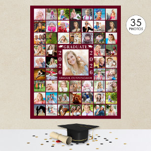 Graduation Maroon Burgundy 55 Photo Collage Poster
