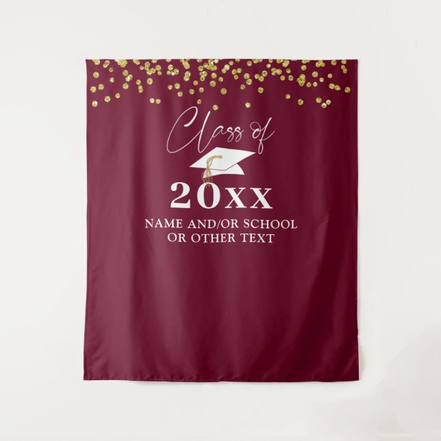 Graduation Maroon Confetti Photo Backdrop Tapestry (Front)