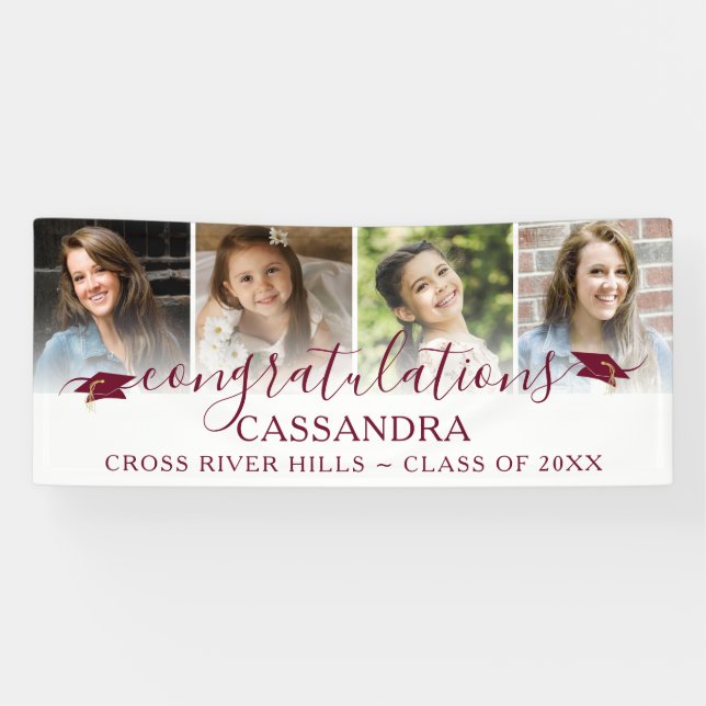 Graduation Maroon Congratulations Script 4 Photos Banner (Horizontal)