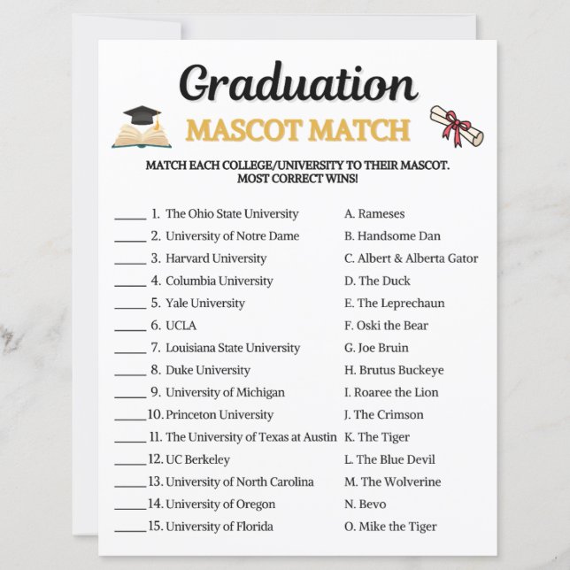 Graduation Mascot Match Game (Front)