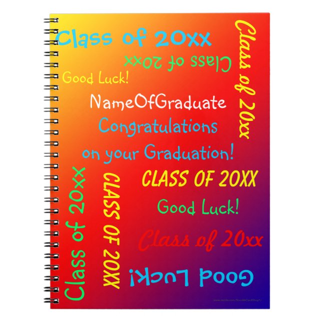 Graduation Memory Book, Vivid Rainbow Orange Red  Spiral Notebook (Front)