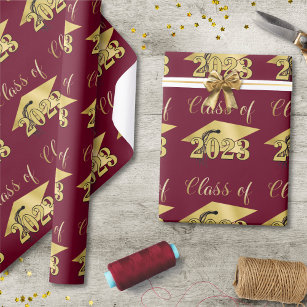 Graduation Metallic Gold CLASS OF 2021 Maroon Wrap Wrapping Paper