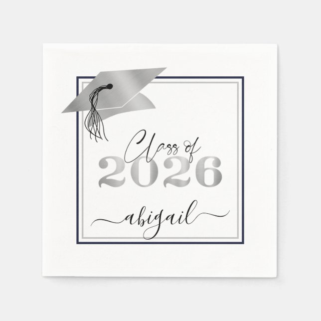 Graduation Metallic Silver Script Class of 2025 Napkin (Front)