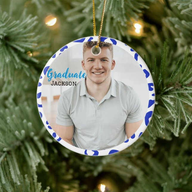 Graduation Milestone  Blue Leopard Ceramic Tree Decoration (Tree)