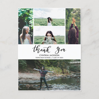 Graduation Minimal Photo Thank You Casual Script Postcard
