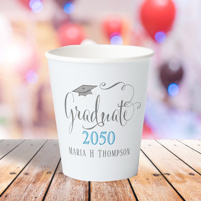 Graduation Minimalist Modern Mortarboard Lite Blue Paper Cups (Creator Uploaded)