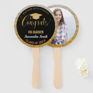 Graduation Modern Black and Gold Graduate Photo Hand Fan