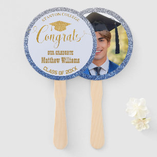 Graduation Modern Blue and Gold Graduate Photo Hand Fan