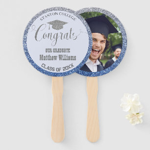 Graduation Modern Blue and Silver Graduate Photo Hand Fan