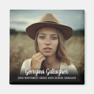 Graduation Modern Bold Photo Grad Name Script Magnet