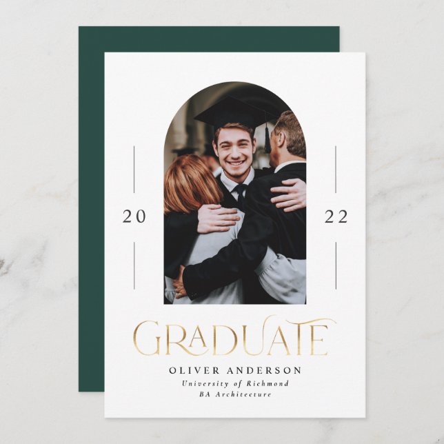 Graduation modern elegant green gold 1 photo arch (Front/Back)