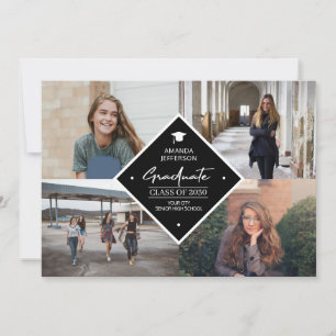 Graduation modern elegant script 4 photo collage a announcement