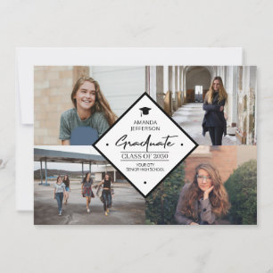 Graduation modern elegant script 4 photo collage a announcement