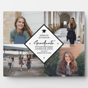 Graduation modern elegant script 4 photo collage plaque