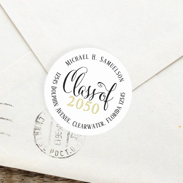 Graduation Modern Elegant Script Class Of Gold Classic Round Sticker (Creator Uploaded)