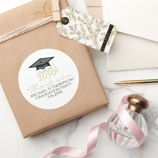 Graduation Modern Elegant Script Typography Classic Round Sticker (Gifting)