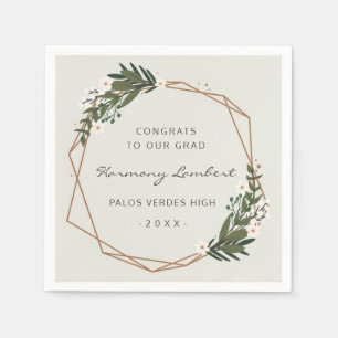 Graduation Modern Geometric Gold Frame Greenery Napkin