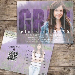 Graduation Modern Grad Typography 2 Photo QR Code Postcard