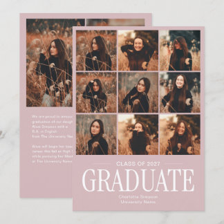 Graduation Modern Minimal 11 Photo Blush Invitation