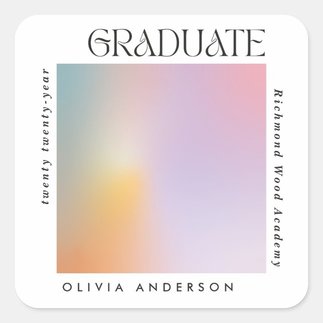 Graduation modern minimal aura pastel typography square sticker (Front)