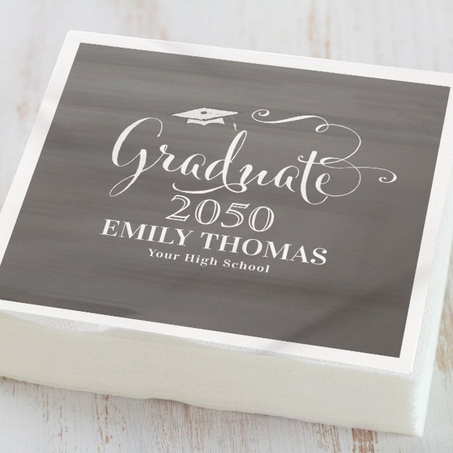 Graduation Modern Minimalist Chalkboard Script Napkin (Creator Uploaded)