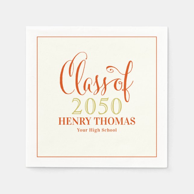 Graduation Modern Minimalist Orange Script Napkin (Front)
