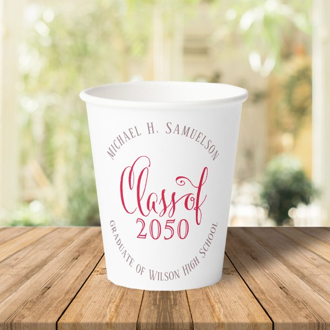 Graduation Modern Minimalist Red Mortarboard Paper Cups (Modern minimalist red mortarboard graduation paper cups for festive party tableware.)