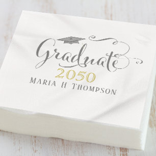Graduation Modern Minimalist Script Mortarboard Napkin