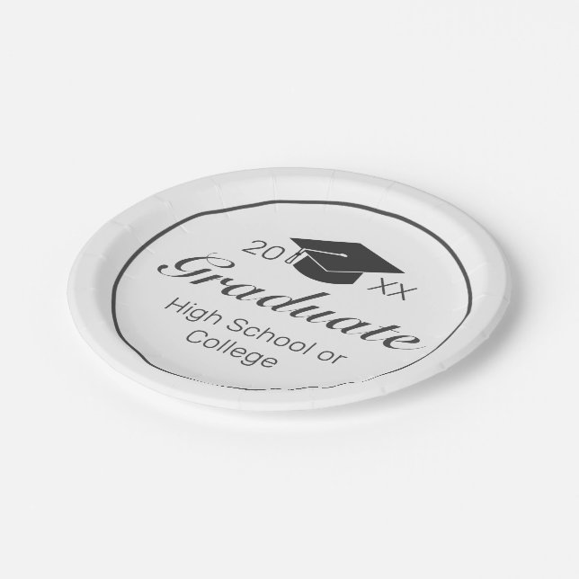 Graduation Modern Minimalist White Black Paper Plate (Angled)