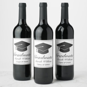 Graduation Modern Minimalist White Black Wine Label
