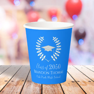 Graduation Modern Mortarboard Elegant Azure Blue Paper Cups