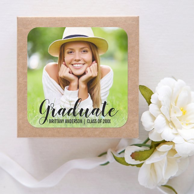 Graduation Modern Photo Name Sticker (Customize to change text size or text style.)