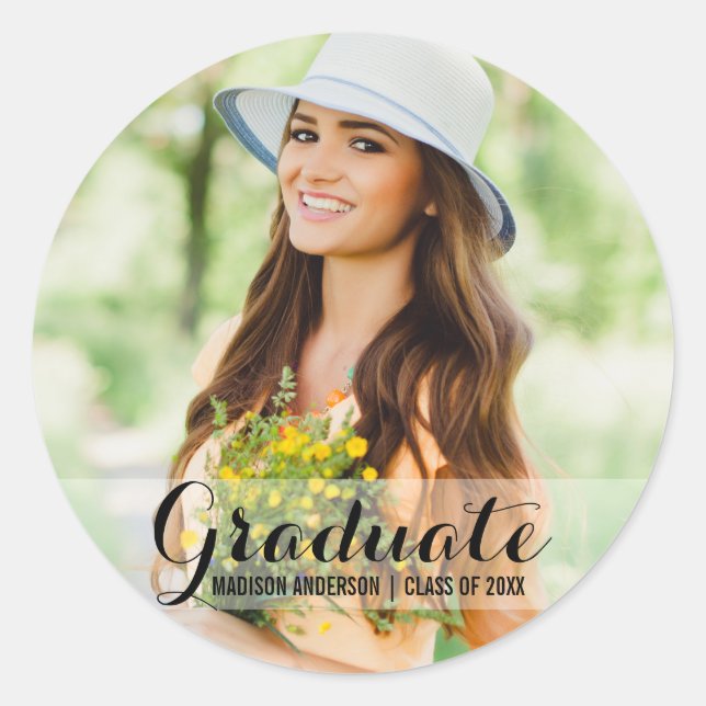 Graduation Modern Photo Name Stickers (Front)