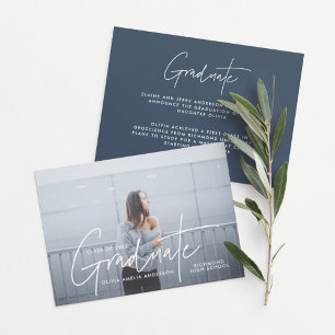 Graduation modern photo script typography elegant invitation