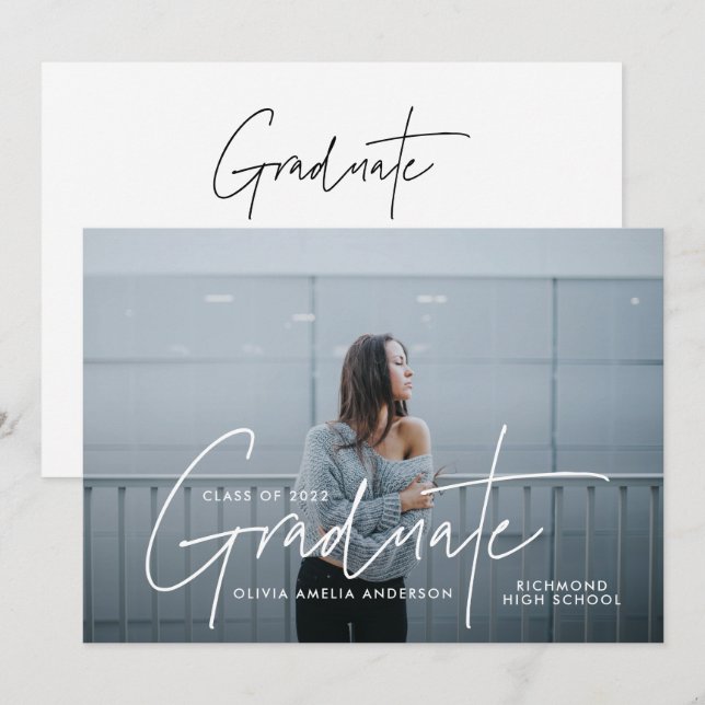 Graduation modern photo script typography elegant  invitation (Front/Back)