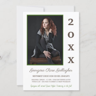 Graduation Modern Photo Simple Grad Year Green Announcement