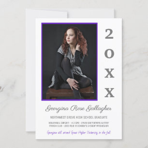 Graduation Modern Photo Simple Grad Year Purple Announcement