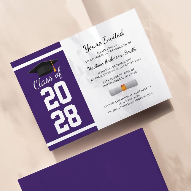 Graduation Modern Purple White Grad 2025 Party Invitation (Creator Uploaded)