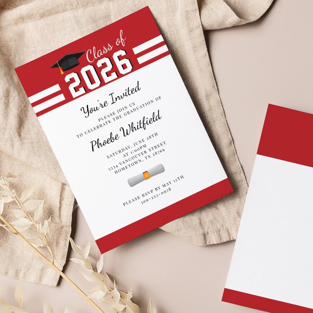 Graduation Modern Red White 2026 Party Invitation (Creator Uploaded)